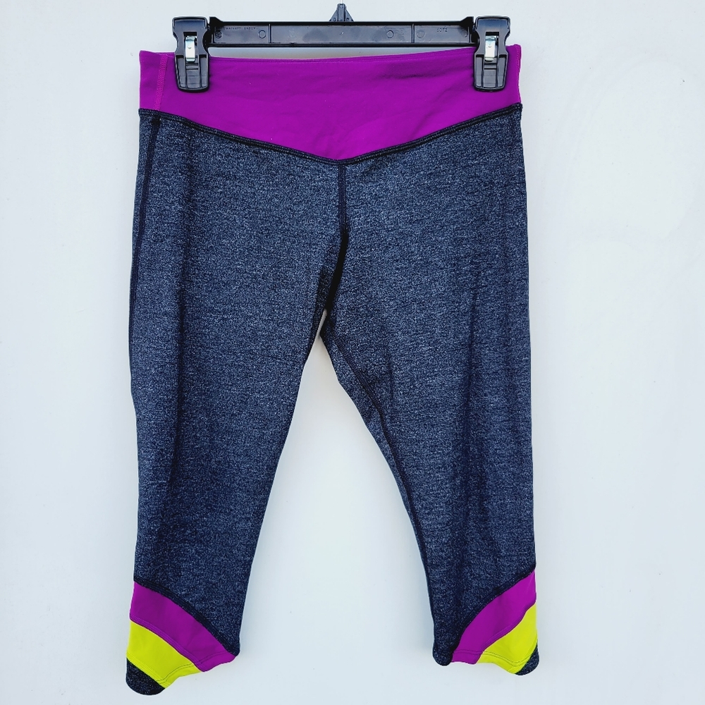 Lululemon womens Half Moon Purple Yellow Crop Leggings tight size 6